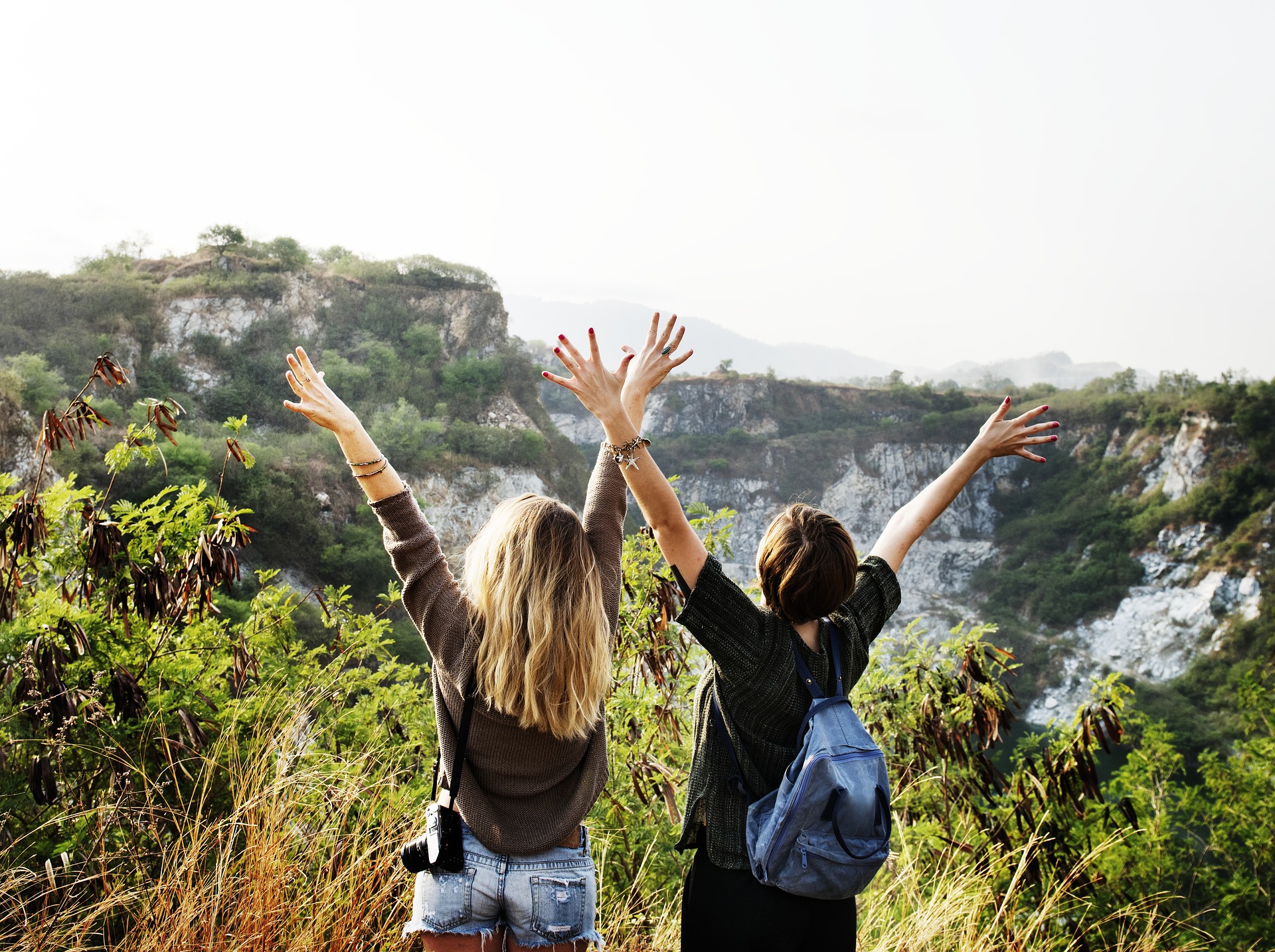 happy backpackers